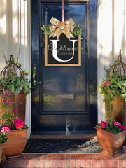 Personalized Welcome Sign with Last Name - Year-Round Front Door Decor - Custom Door Wreath and Hanger