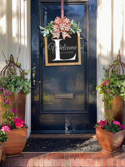 Personalized Welcome Sign with Last Name - Year-Round Front Door Decor - Custom Door Wreath and Hanger