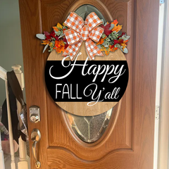 Happy Fall Y'all Door Wreath - Autumn Front Door Decor - Fall Door Hanger - Seasonal Welcome Sign