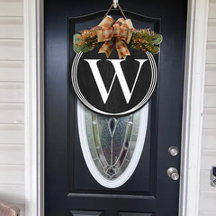 Personalized Door Wreath with Last Name Initial - Year-Round Front Door Decor - Custom Door Hanger - Housewarming Gift