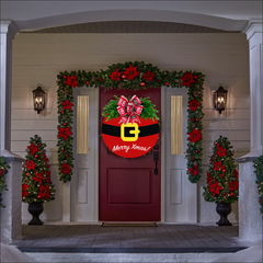 Santa Christmas Door Wreath - Ho Ho Ho Sign - Festive Front Door Decor - Holiday Door Hanger