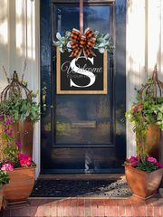 Personalized Welcome Sign with Last Name - Year-Round Front Door Decor - Custom Door Wreath and Hanger