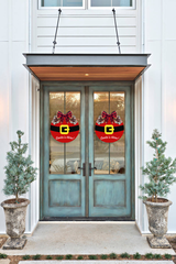 Santa Christmas Door Wreath - Ho Ho Ho Sign - Festive Front Door Decor - Holiday Door Hanger