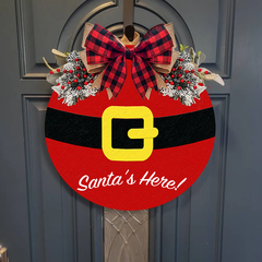 Santa Christmas Door Wreath - Ho Ho Ho Sign - Festive Front Door Decor - Holiday Door Hanger