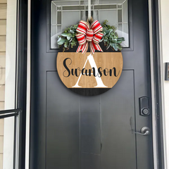 Custom Welcome Front Door Wreath - Personalized Family Name - Year-Round Door Hanger