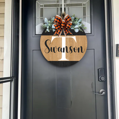 Custom Welcome Front Door Wreath - Personalized Family Name - Year-Round Door Hanger