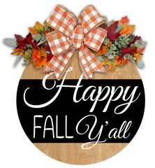 Happy Fall Y'all Door Wreath - Autumn Front Door Decor - Fall Door Hanger - Seasonal Welcome Sign