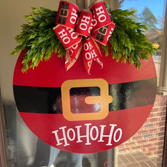 Santa Christmas Door Wreath - Ho Ho Ho Sign - Festive Front Door Decor - Holiday Door Hanger