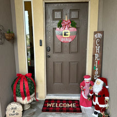 Santa Christmas Door Wreath - Ho Ho Ho Sign - Festive Front Door Decor - Holiday Door Hanger