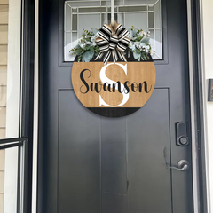 Custom Welcome Front Door Wreath - Personalized Family Name - Year-Round Door Hanger