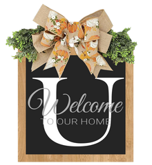 Personalized Welcome Sign with Last Name - Year-Round Front Door Decor - Custom Door Wreath and Hanger